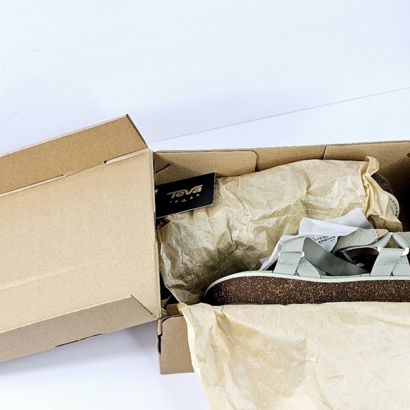 New! Teva Madera Wedge Leather Platform Sandals in Eucalyptus - Picture 12 of 13